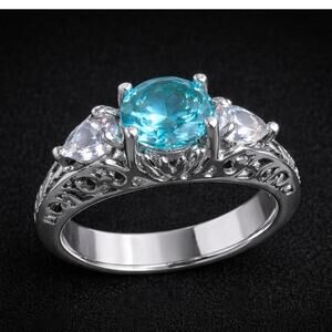 Women’s Silver-Tone Ring Blue & Clear Lab-Created Stones Size 8 New w/ Gift Box